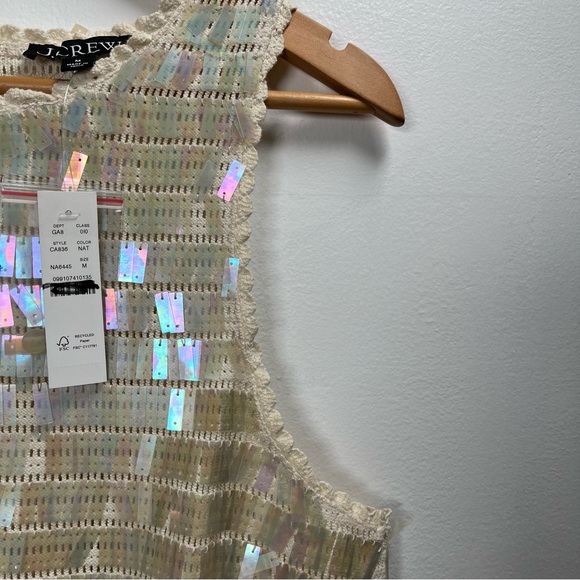 J.Crew Crochet Sequin Tank Top Scalloped Trim Size XS,S, M New Natural - Picture 14 of 16